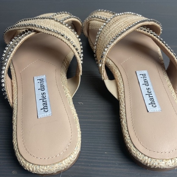 CHARLES DAVID Kenya Woven Flat Crisscross Embellished Sparkle Sandals Size 8.5 - Picture 4 of 11